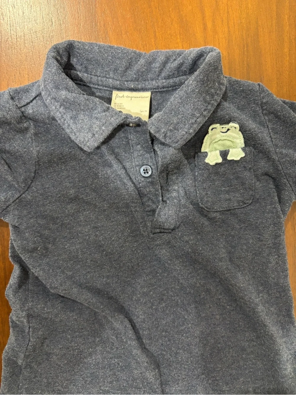 First Impressions Navy Blue Short-Sleeve Romper with Frog Patch